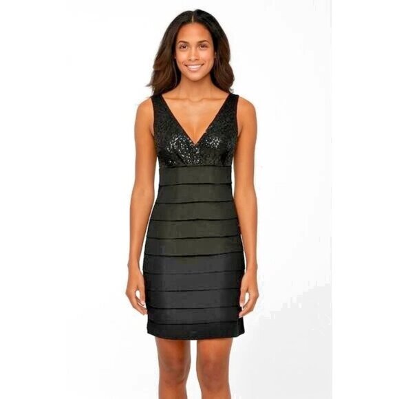 Studio Y Dresses & Skirts - Studio Y Tiered Sequined Black Fitted Dress Sz M